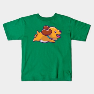 Cute Dog Running Cartoon Kids T-Shirt